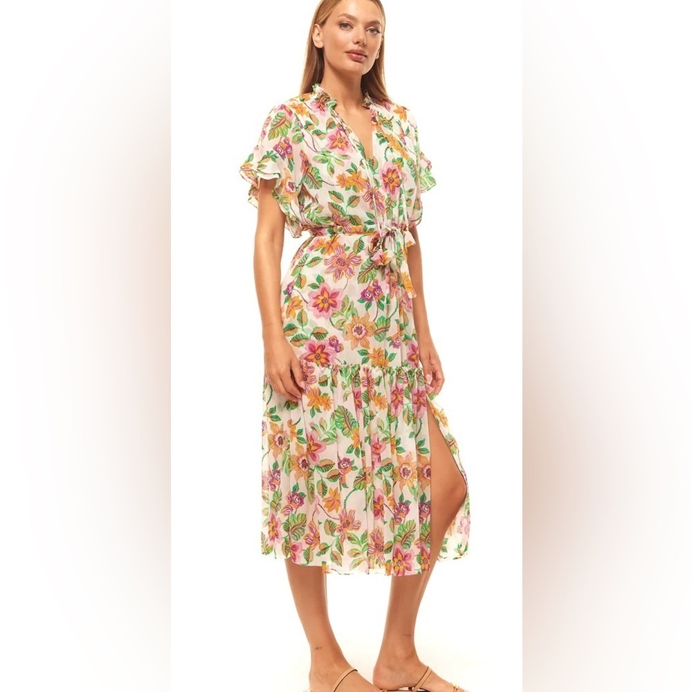 Misa Los Angeles NEW Ranjana floral flutter sleeve midi maxi dress size large